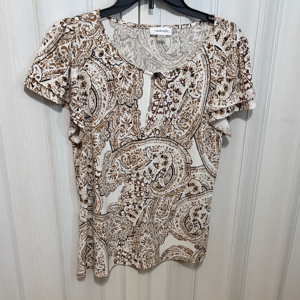 Calvin Klein Paisley Print Women's Top - Brown and Cream
